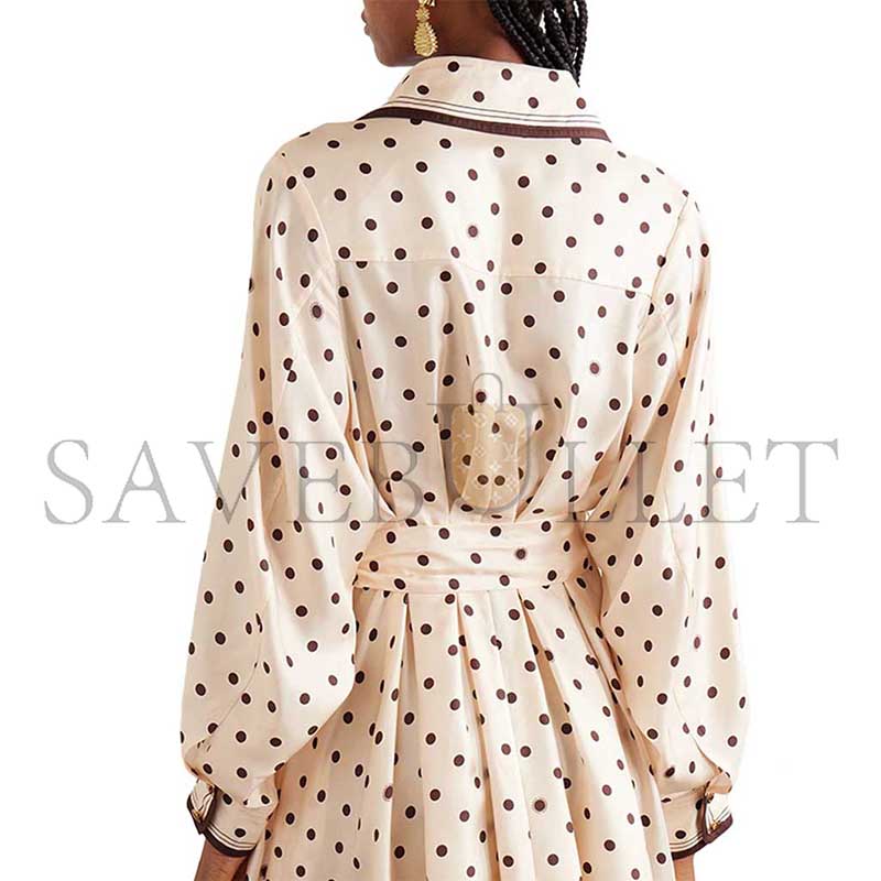 ZIMMERMANN BELTED POLKA-DOT SILK-SATIN MINI SHIRT DRESS