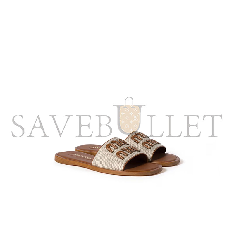 MIU MIU CANVAS AND LEATHER SLIPPERS 5XX644