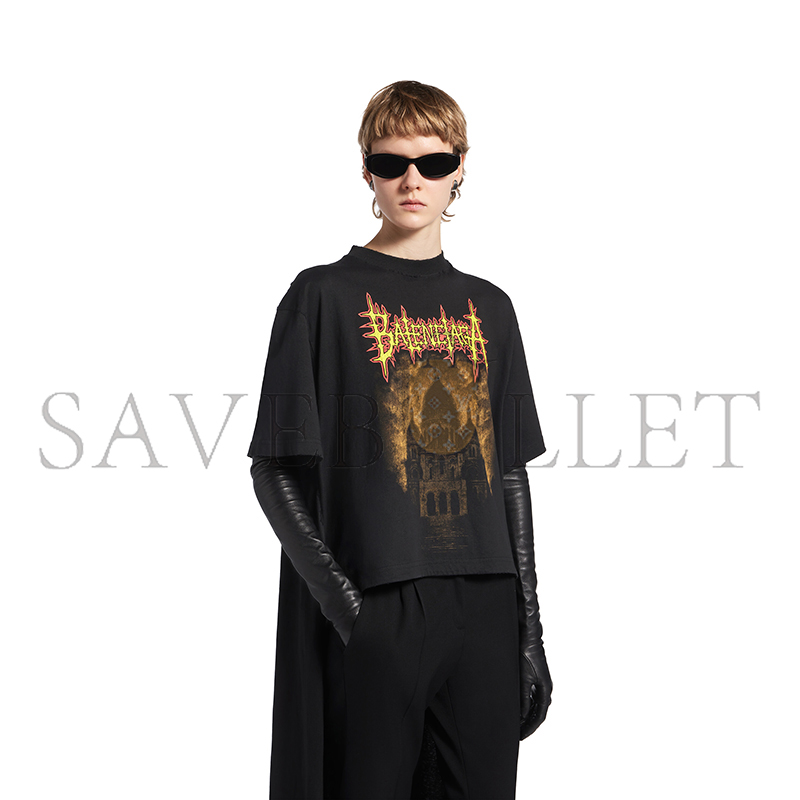 BALENCIAGA WOMEN'S BALENCIAGA SACRÉ CŒUR TRAIN T-SHIRT IN BLACK 871740TUVE41000