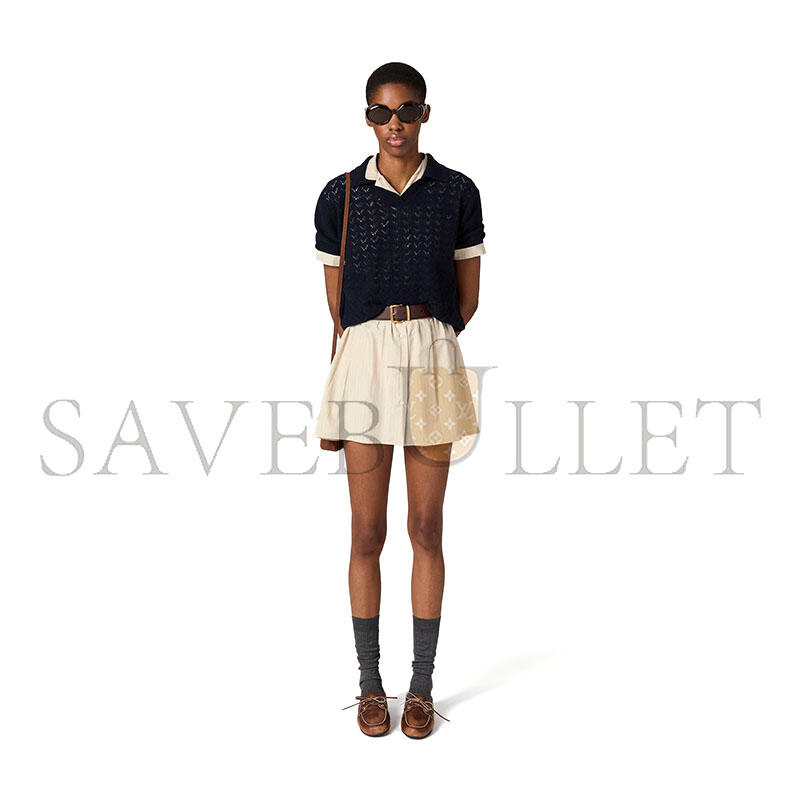 MIU MIU LACE-EFFECT CASHMERE POLO SHIRT NAVY MML03U