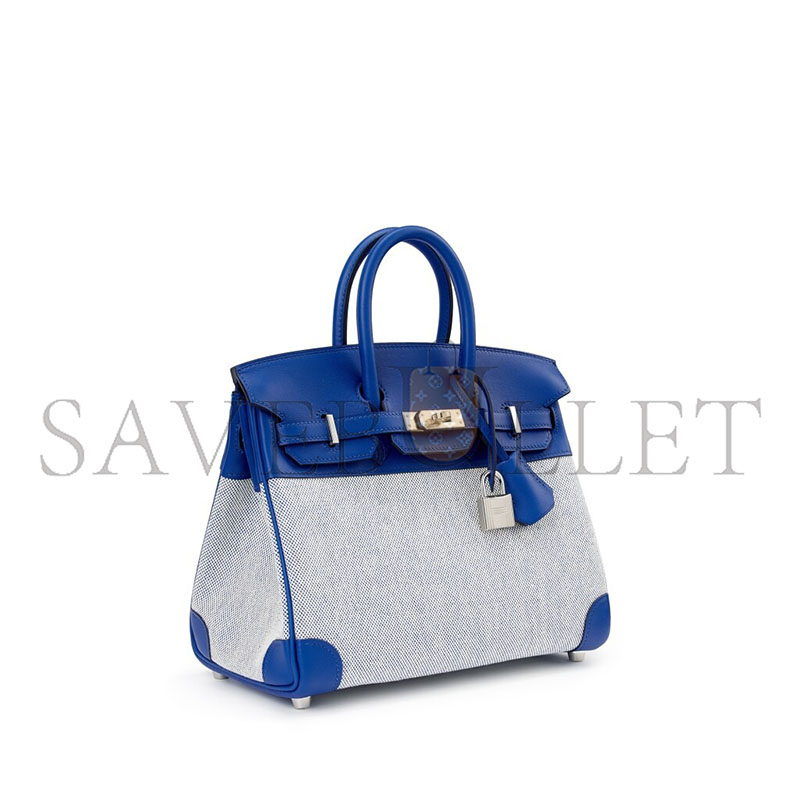 HERMES BLEU FRANCE SWIFT AND TOILE BIRKIN 25 PALLADIUM HARDWARE (25*20*13cm)
