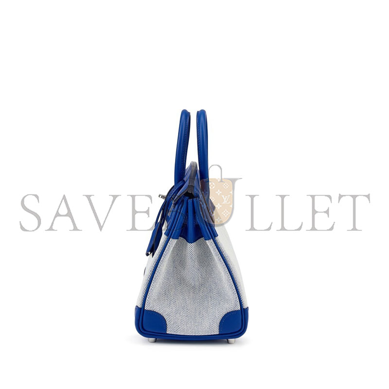 HERMES BLEU FRANCE SWIFT AND TOILE BIRKIN 25 PALLADIUM HARDWARE (25*20*13cm)