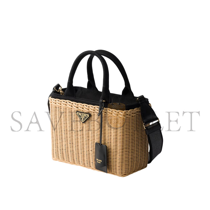 PRADA MEDIUM WICKER AND CANVAS TOTE BAG 1BG835 (26*18*11.5cm)