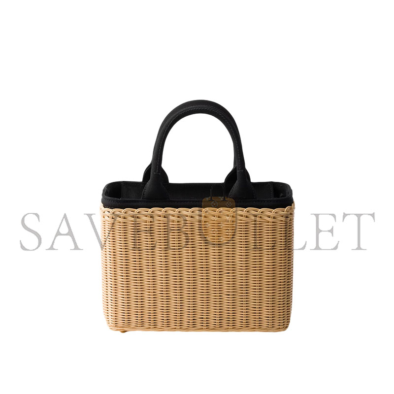 PRADA MEDIUM WICKER AND CANVAS TOTE BAG 1BG835 (26*18*11.5cm)