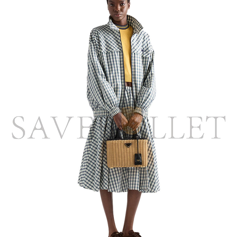PRADA MEDIUM WICKER AND CANVAS TOTE BAG 1BG835 (26*18*11.5cm)
