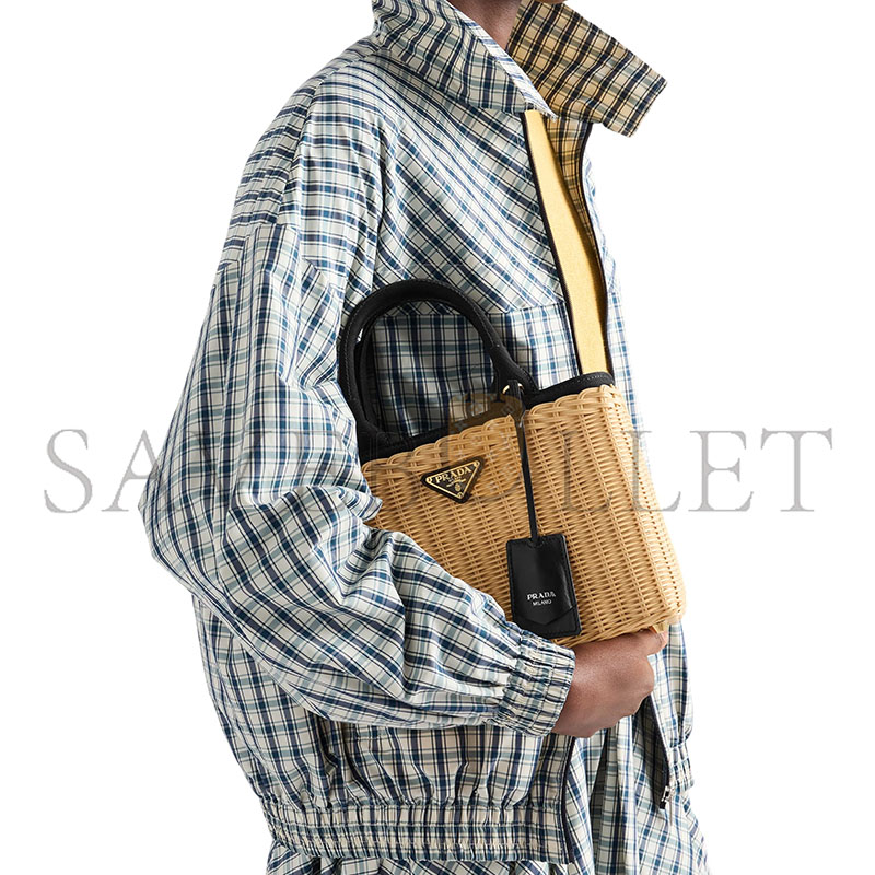 PRADA MEDIUM WICKER AND CANVAS TOTE BAG 1BG835 (26*18*11.5cm)