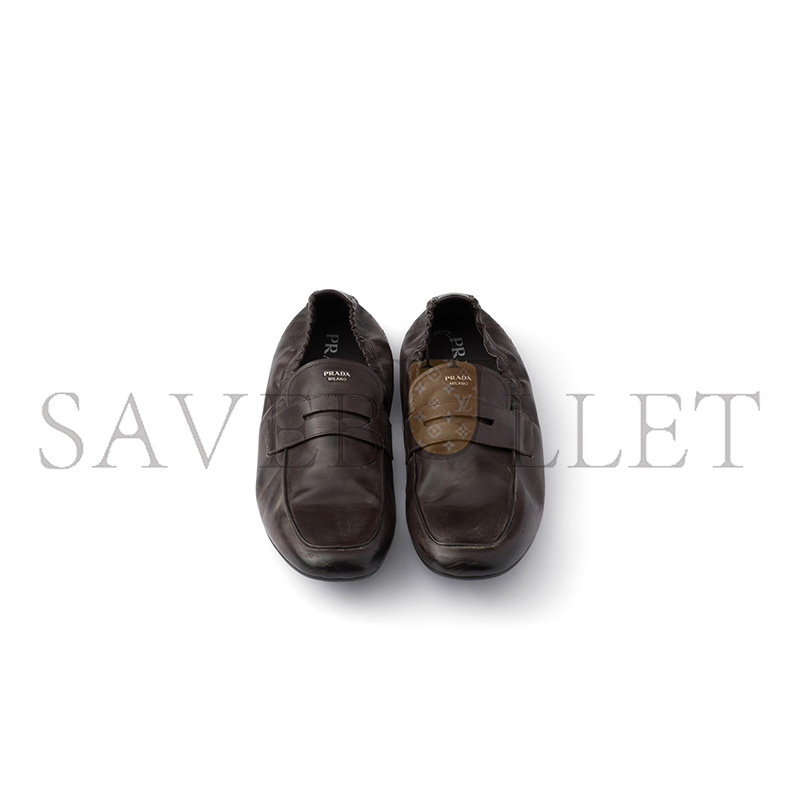 PRADA SHUFFLE ANTIQUED LEATHER LOAFERS 2DG158