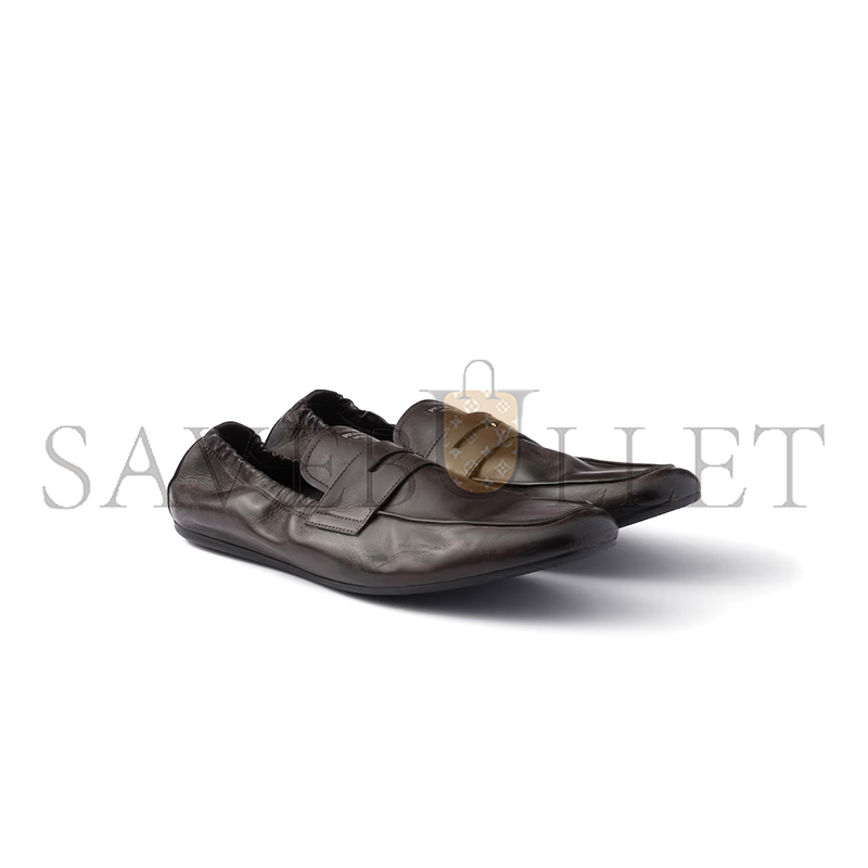 PRADA SHUFFLE ANTIQUED LEATHER LOAFERS 2DG158