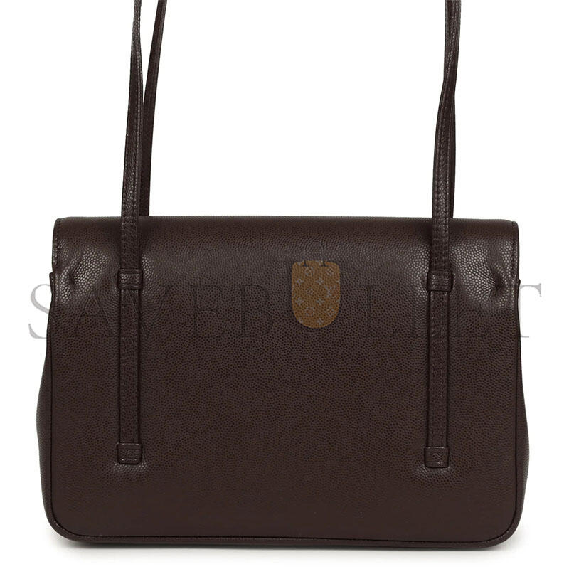 CHANEL SMALL PREPPY COCO FLAP BAG DARK BROWN SHINY CAVIAR BRUSHED GOLD HARDWARE (22*15*5cm)