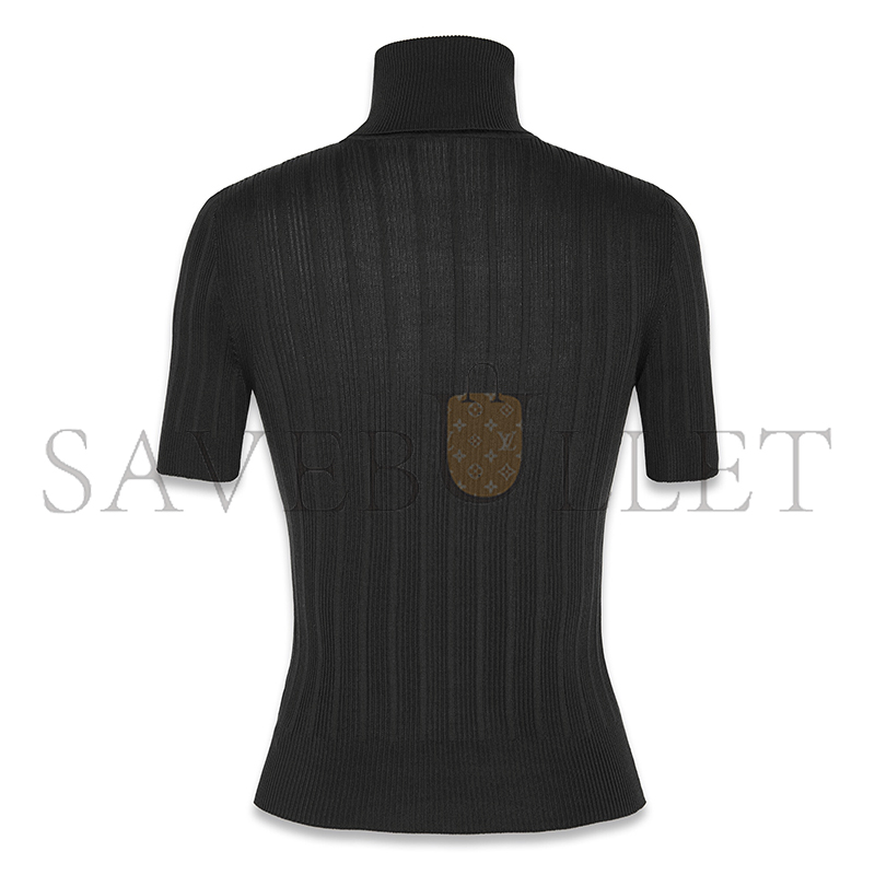 YSL MONOGRAM RIBBED SILK SHORT-SLEEVE TOP 705377Y75PY1000