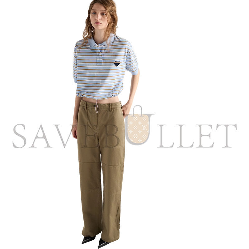 PRADA CROPPED STRIPED PIQUÉ POLO SHIRT 39609