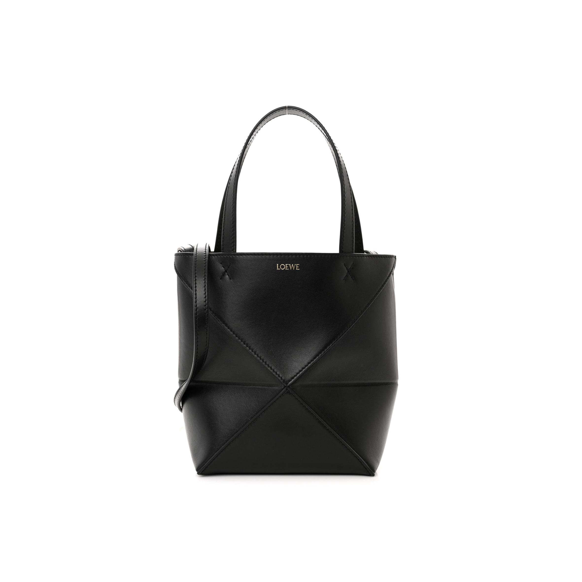 L*E*E SHINY CALFSKIN MINI PUZZLE FOLD TOTE BLACK (20*16*9cm)