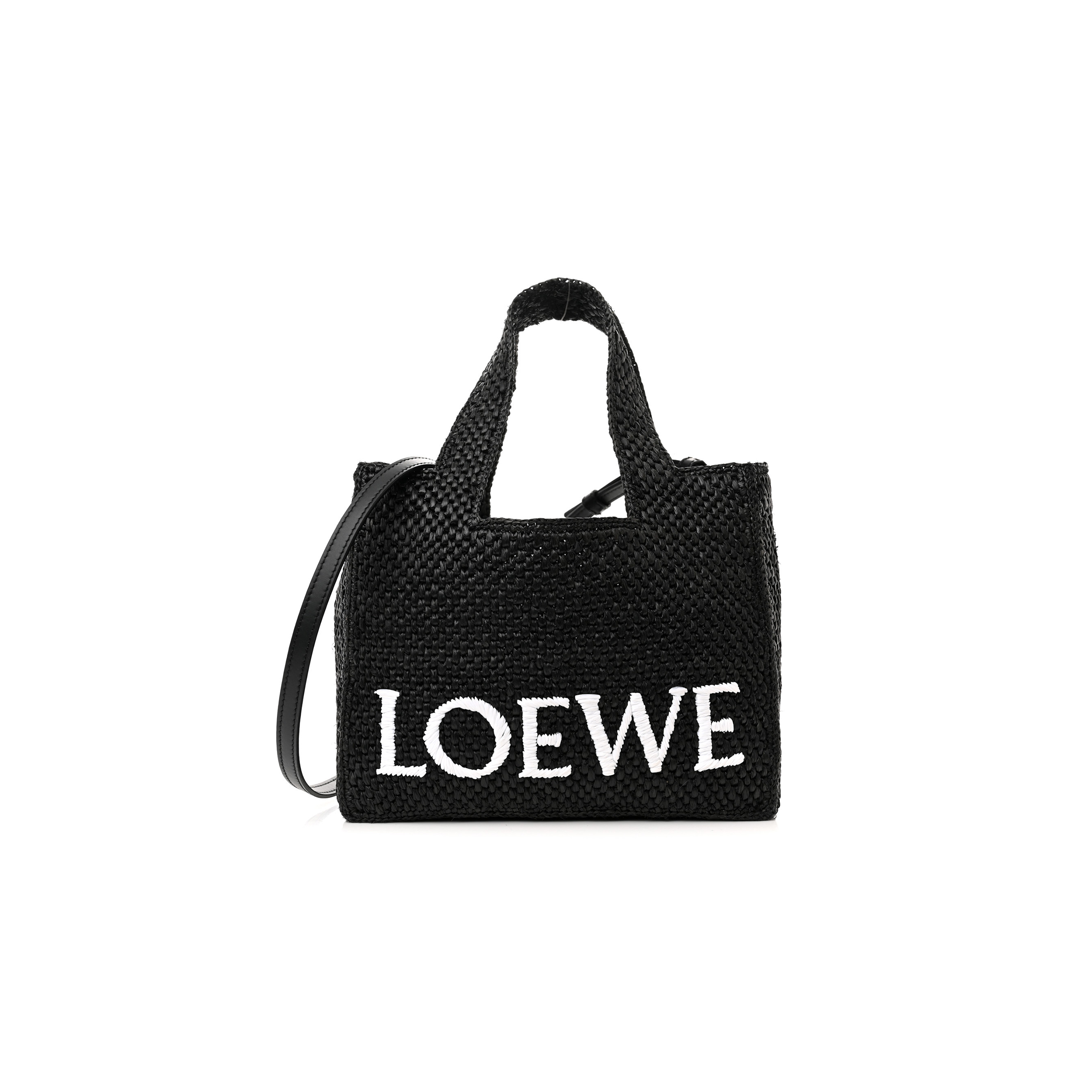 L*E*E RAFFIA SMALL PAULA IBIZA LOGO TOTE BLACK WHITE (23*19*10cm)