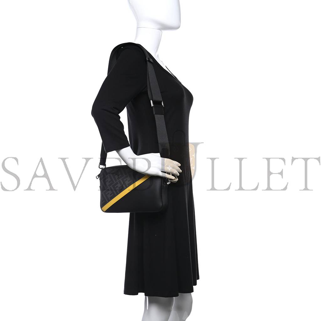 FENDI GLAZED FABRIC VITELLO LIBERTY FF 1974 DIAGONAL MEDIUM CAMERA CASE BLACK SUNFLOWER (23*15*4cm) FENDI GLAZED FABRIC VITELLO LIBERTY FF 1974 DIAGONAL MEDIUM CAMERA CASE BLACK SUNFLOWER (23*15*4cm)